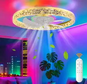 Ceiling Fan with RGB Lights Phone APP/Remote Control, 19/13 Inch LED Light Flush Mount Low Profile Ceiling Fan with 6 Speeds & 3 Color Temperature 3000-6000K Dimmable RGB Light for Living Room Bedroom