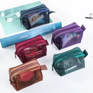 5-Pack Portable Square Zippered Mesh Storage Bags - Small Square Mesh Coin Purse Travel Storage Carry Pouch for Earphone, Credit Card 2.5" x 2.5"x 4" Organiser