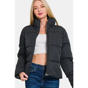 Zenana Zip Up Turtleneck Puffer Jacket with Pockets
