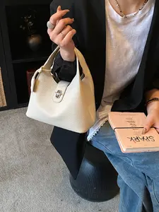 Elegant Lock Buckle Bucket Bag for Women, Lychee Texture Handbag, Unique Design Commuter Crossbody Bag, Stylish and Practical