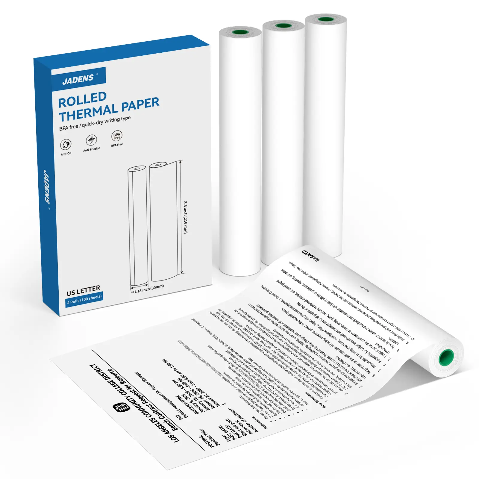 JADENS BPA-Free Printer Compatible Roller Paper - 1-Fold 8.5in X 11in US Letter Size Quick-Dry, 4 Rolls (200 Sheets) for PDA4 Portable Thermal Printers, Ideal for Agreements