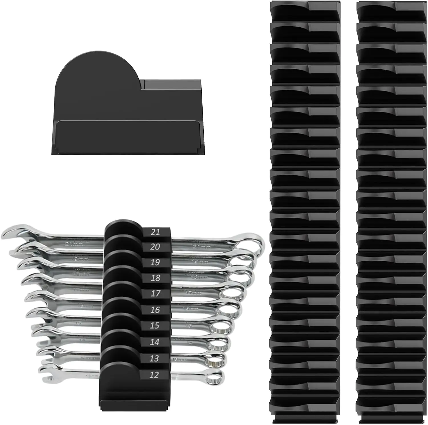 Black Modular 52-Piece Wrench Organizer Rack, Space Saver Tool Drawer Storage Holder with 6-38mm Capacity, SAE/Metric Labeled, Ideal Gift for Fathers