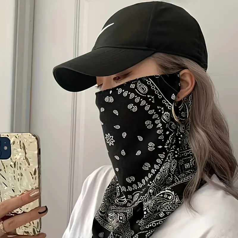4-in-1 Polyester Knit Adult Face Mask with Ear Loops - UV Protection, Breathable, Thin Summer Full Coverage Neck Gaiter, Integrated Driving Veil, Decorative Bandana for Outdoor Wear