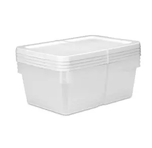 12 Quart Clear Storage Bin with Snap-on Lid White Lid Set of 4 Plastic Container for Organization