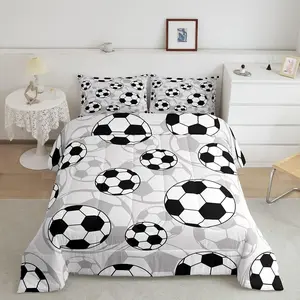 Football Designer Comforter Set,Soccer Ball Sports Pattern Bedding Bed Set,Sports Theme Comforter,Inner Fill Ball Competition Games Quilt Set