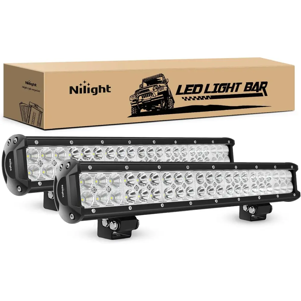Nilight 20-Inch 126W Waterproof Car Light Bar - 2PCS High-Power Spot-Flood Combo Solid-State LED Work Lights for Off-Road Jeeps, Light Bar Car, Led Work Light