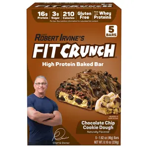 FITCRUNCH Chocolate Chip Cookie Dough, High Protein Baked Bar, 16g Protein, 5ct - Low Sugar Snack