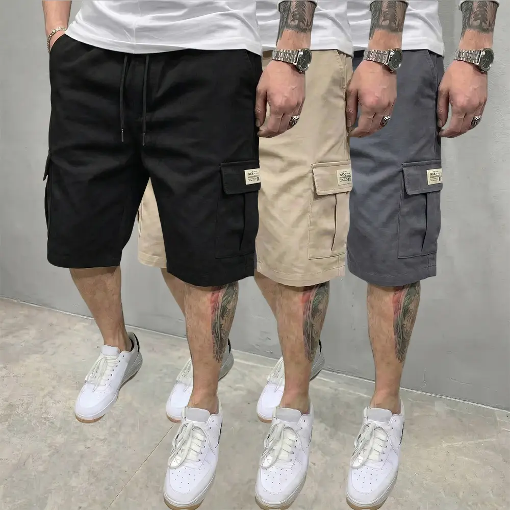 Men’s cargo shorts, pack of 3 — summer loose-fit casual bermuda shorts available in multiple colors, featuring large pockets. Versatile for everyday wear, commuting, and casual outings; a great choice as a holiday gift. men's Breathable, Menswear, Black/K