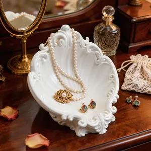 Baroque Shell Luxury Jewelry Tray, 3D Printed Makeup Organizer, Home Jewelry Organizer, Bedroom Cosmetic Table Storage Plate, Pearl Ring Earring Desktop Decorative Dish