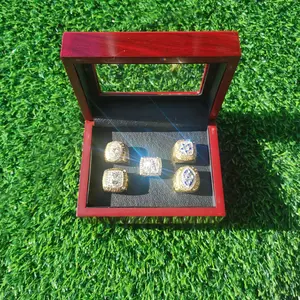 5pcs Football Championship Ring Set with wooden boxes and Without wooden box - Commemorative Rings for Sports Fans & CollectorsCollectors - Celebrate Your Team's Victory, Own a Piece of History - Own a Piece of History!