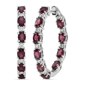 Premium Malawi Magenta Garnet and Luxuriant Lab Grown Diamond G-H SI 4.90 ctw Moonlit Spark Earrings in Rhodium Over Sterling Silver
