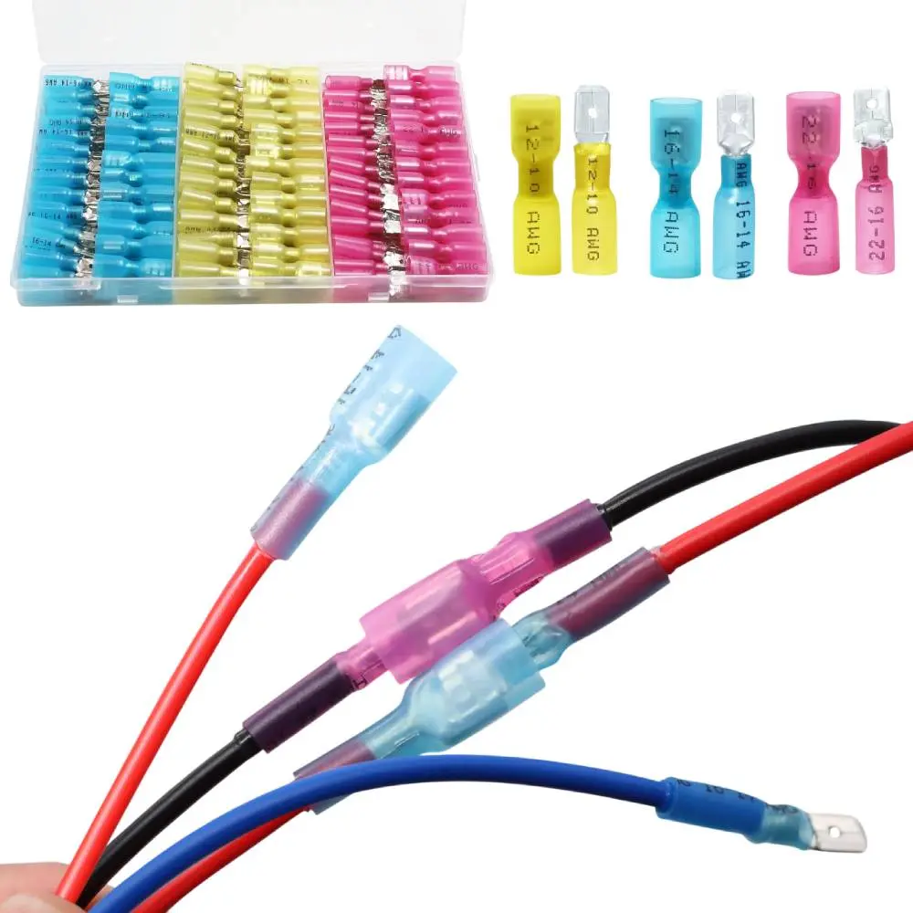 Pack of 150 Spade Connectors, Heat Shrink Spade Terminals 22-10 AWG, Wire Connectors Male and Female Widely Used in Household Electrical Wire Connections, Automotive & Marine Boat Repairs.