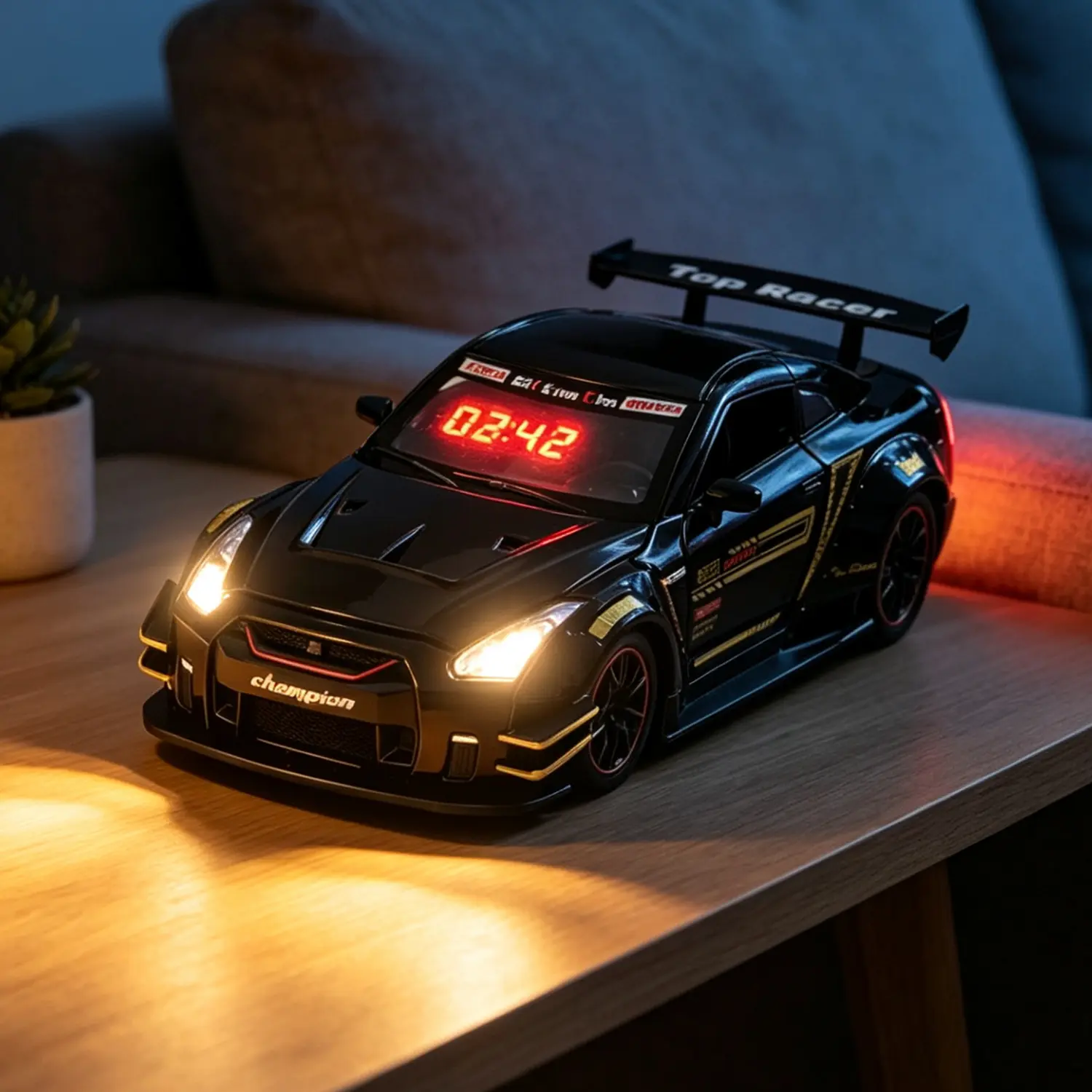 Cool LED Racing Car Alarm Clock Gadget - Die-Cast Alloy Shell with Remote Snooze for Office Desk & Bedroo   Halloweenm Aesthetic