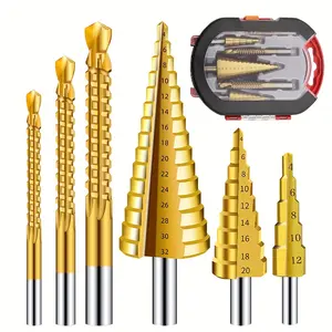 6-Piece Titanium Coated Tower Drill Bits Set, Step Drill Bits, Woodworking Hole Drilling & Expanding Tool Kit, Multi-Functional Metal & Wood Drills