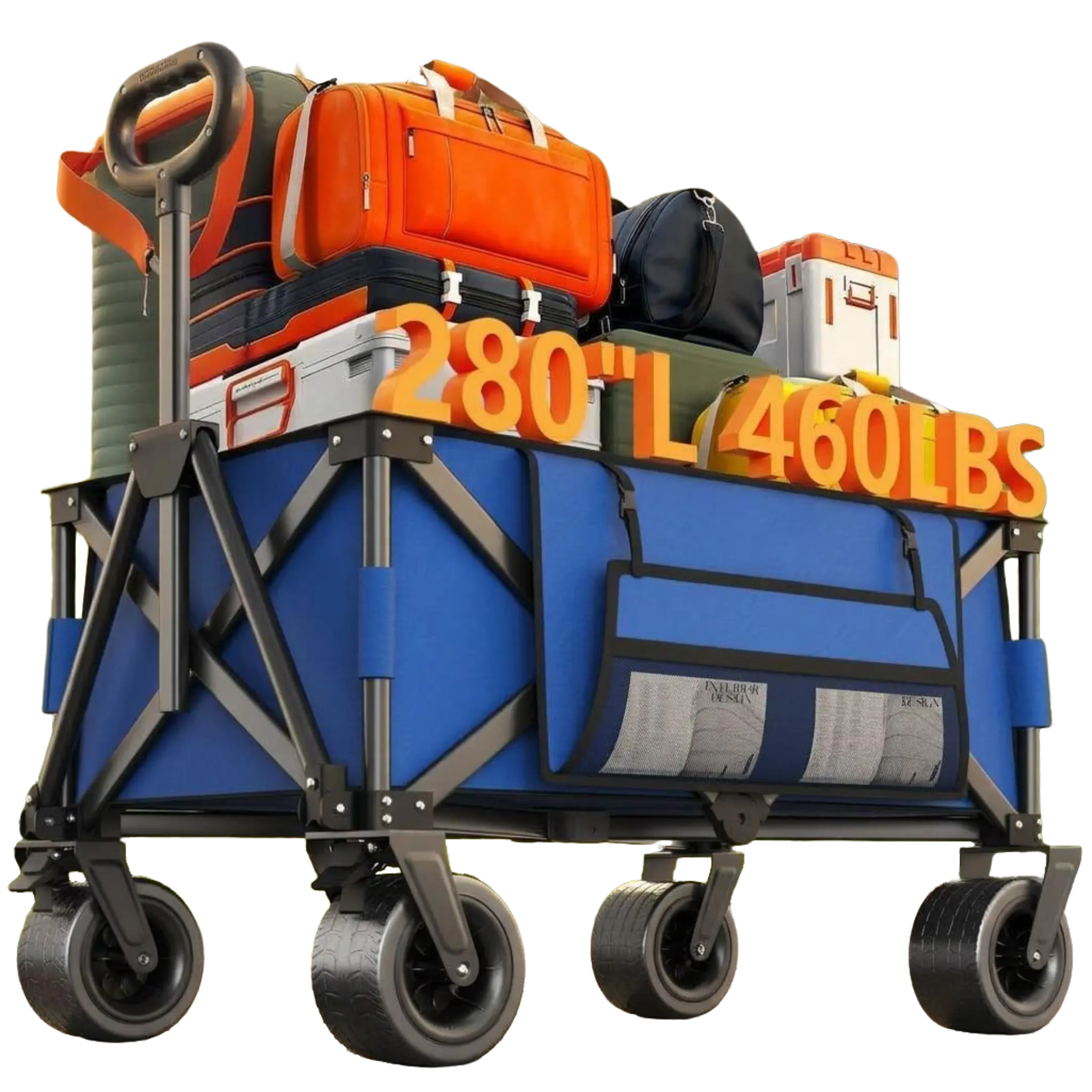 Heavy Duty Folding Camping Wagon 8 Inch All Terrain Wheels Water Resistant 600D Oxford Fabric Compact Storage Utility Trolley for Garden Beach Sports and Camping