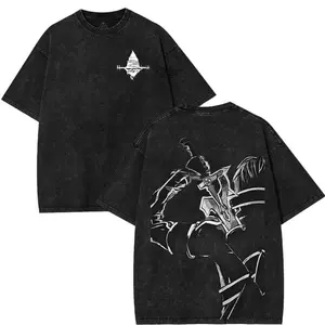 Sword Art Online Kirito B&W V1 Japanese Anime Manga Oversized Graphic Tee Vintage Y2K Trendy Design Casual Printed Acid Cotton T-Shirt Unisex Streetwear Essential, Apparel Classic Crewneck Top