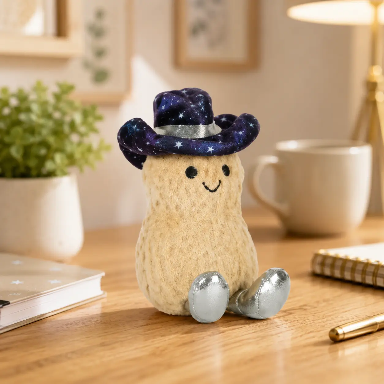 Jellycat Starlight Peanut Plush Toy – Cute Smiling Nut Character with Galaxy Cowboy Hat and Silver Boots for Kids, Teens and Collectors