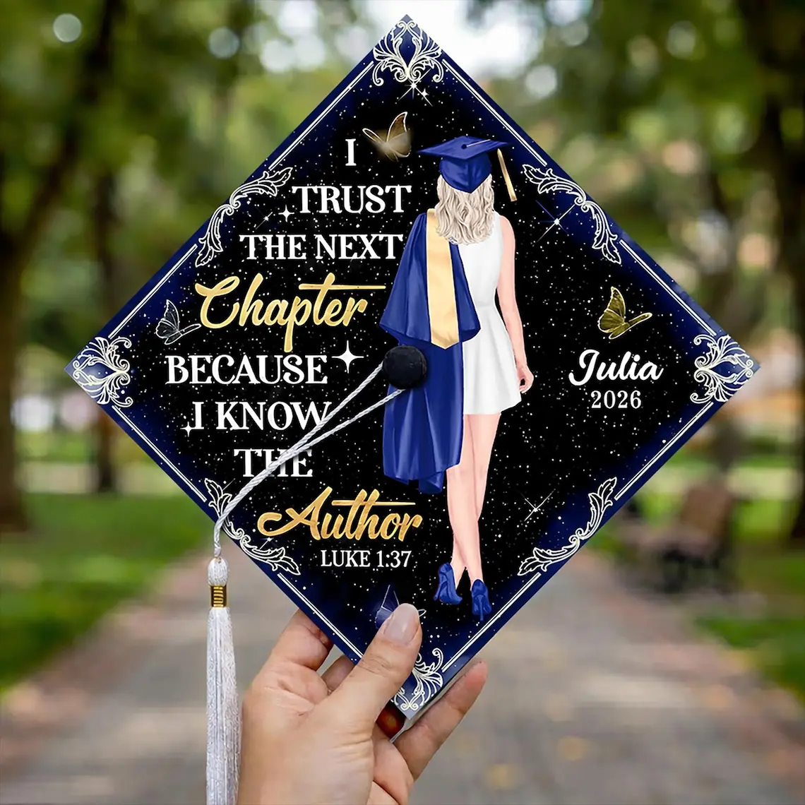 Christian Graduation Cap Topper 2026, Personalized Bible Verse Grad Cap Decor, Custom Name Graduation Hat Topper, Faith Graduation Gift