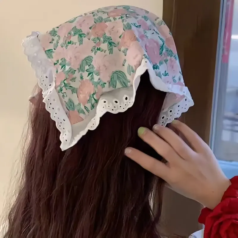 Spring and Summer Floral Lace Triangle Headscarf - Bohemian Headband, Suitable for Thanksgiving, Independence Day, Easter, Outdoor Vacation, Party, Beach Decoration