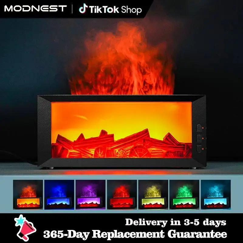 300ml Colorful Fireplace Flame 3-in-1 Purifier&Night Light&Humidifiers For Bedroom and Office.Ultrasonic Aromatherapy Essential Oil Diffuser With Lava