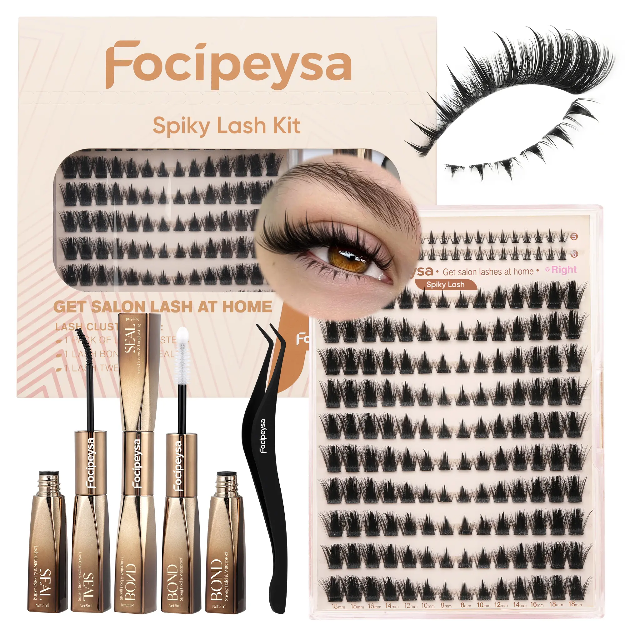 Focipeysa Spiky Lash Clusters | Cat Eye Eyelash Clusters | Manga, Fluffy, Beginner-friendly | Lash Kit with Bond and Seal, Resuable, Waterproof | Get Flawless Salon Extensions at Home | Complements  All Makeup Looks