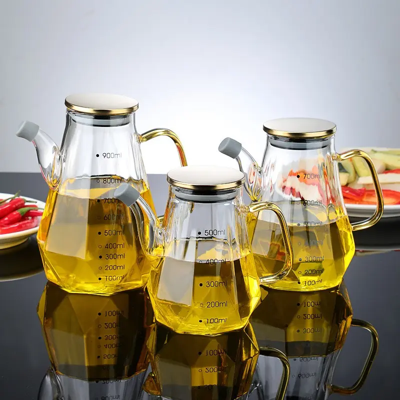 1 Count Diamond Shaped High Borosilicate Glass Oil Dispenser, Kitchen Gadgets, Food Grade Lead-Free BPA Free Transparent Leak-Proof Drip-Free, Heat Resistant, Dishwasher Safe, for Cooking Baking, Home Kitchen Use