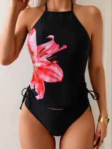 Women's Two-Piece Tankini Swimsuit Set, Floral Pattern Tankini, Casual Style Swimwear, Tankini Bikinis, Perfect for Beach & Pool, Comfortable & Stylish Design