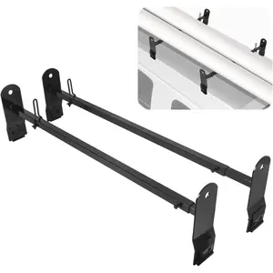 Cross Bar 53"-66" Compatible with 1999-2022 Chevy Express GMC Savana Ford E Series Ladder Rack for Van Roof Rack Ladder Carrier Steel Rain Gutter Heavy Duty Black