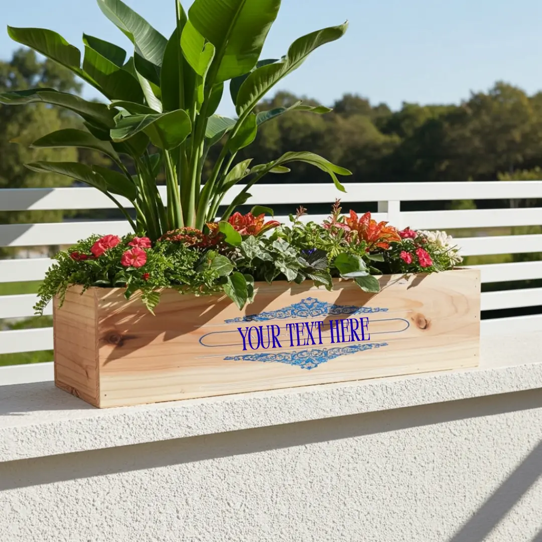 Custom Engraving Personalized Window Flower Box – Wood Planter Pot for Gift