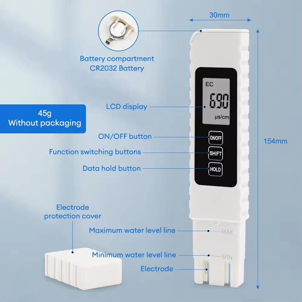 【Summervibes】Portable 4-in-1 Digital TDS Water Tester with EC & Temperature Readings Accurate 0-9990 PPM for Drinking Water RO Aquariums Pools Travel-Friendly Design Compact and User-Friendly