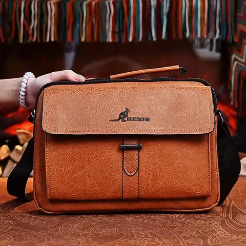 Men's Retro PU Leather Messenger Sling Bag - Unisex Basic Casual High-Capacity Crossbody Chest Bag, Adjustable Strap, Magnetic Closure, Zipper, Multi-Compartment, Compact Durable, Ideal for Business, Travel, Christmas Gift (Do Not Wash)