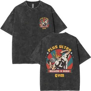My Hero Academia All Might Plus Ultra Vintage Washed T-Shirt, Fitness Gym Graphic Unisex Cotton Short Sleeve Casual Tee