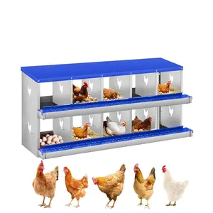 10-Compartment Chicken Nesting Box, 2-Tier Galvanized Steel Egg Laying Box with Large Vented Holes, Wall-Mountable Design, Easy Egg Collection & Cleaning for Chickens - Blue