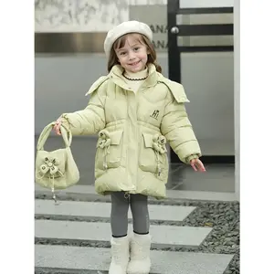 Girls' Winter Warm Hooded Jacket with Letter Embroidery & Small Pockets - Thick Polyester Coat for 5-12 Years, Cute Cartoon Design, Zipper Closure, Kids Winter Coat, Festive Kids Wear, Playful Kids Fashion, 6, Winter Jacket For Girls(Gift)11