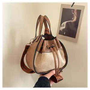 [Brown Faux Leather Bag] Vintage Brown Faux Leather Women's Crossbody Bag |     Adjustable Strap, Drawstring Closure, Decorative Buckles |     Casual And Formal Occasions, Durable Shoulder Bag