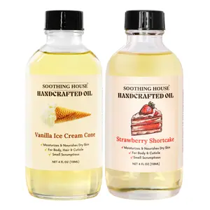 Strawberry Vanilla Ice Cream Bundle: Vanilla Ice Cream Cone & Strawberry Shortcake Body Oil 4 fl oz Each, Handcrafted Body Oil, Sweet, Creamy, Irresistible!