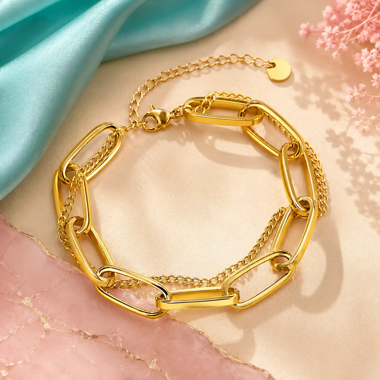 Paperclip double bracelet 18K gold plated stainless steel