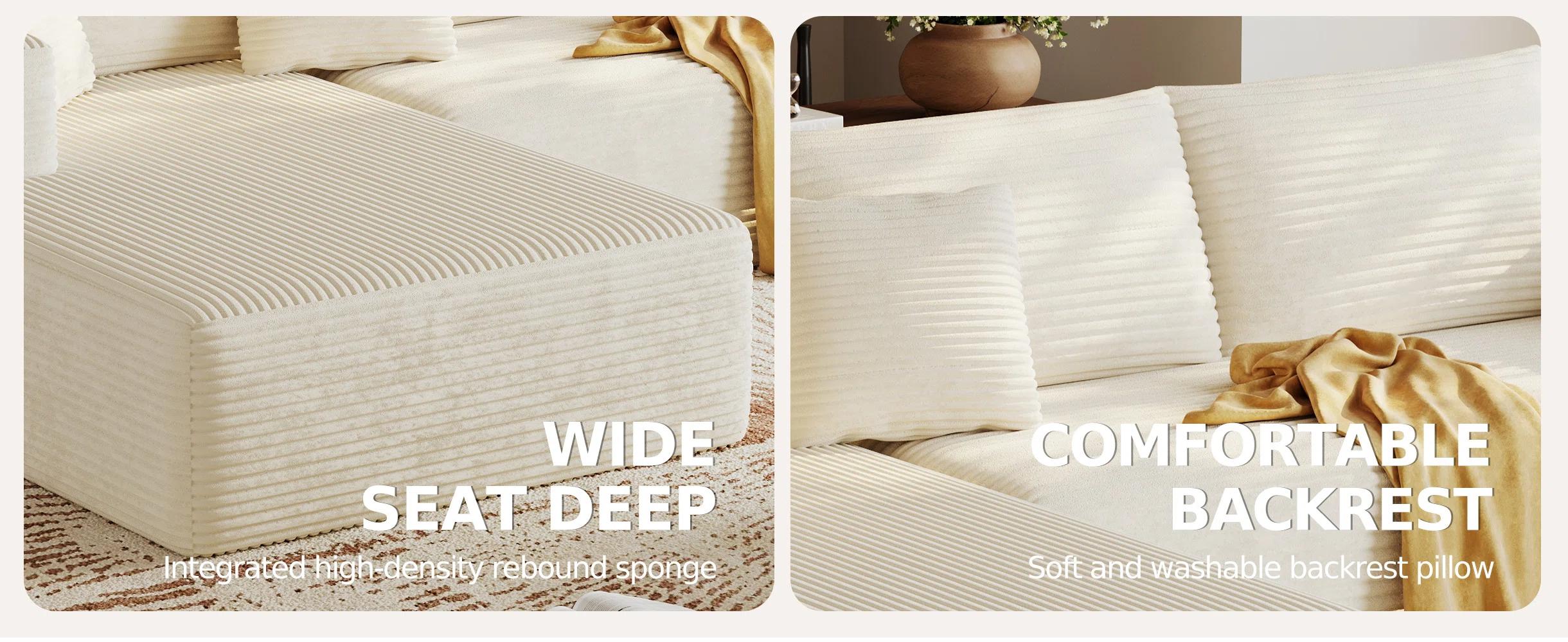 108” Modular Sectional Cloud Sofa For Living Room Modern Minimalist Couch With L-shaped Chaise Upholstered Corduroy Couch , Deep Seat, No Assembly Required 108” Modular Sectional Cloud Sofa For Living Room Modern Minimalist Couch With L-shaped Chaise Upholstered Corduroy Couch , Deep Seat, No Assembly Required