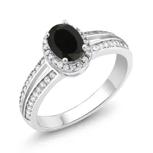 Gem Stone King Gemstone Birthstone Halo Ring For Women | Oval 7X5MM | 925 Sterling Silver | Wedding Engagement Anniversary Promise Ring | Size 5, 6, 7, 8, 9