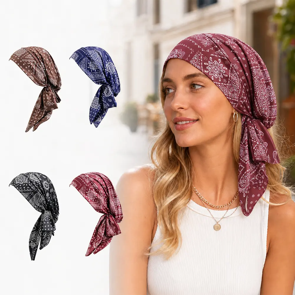 4 pcs Elegant Women'S Flower Headscarf Set - Comfortable And Breathable,  Breathable Lightweight Chemo Hats with Elastic Fit, All-Season Comfort, Sports, Daily Wear