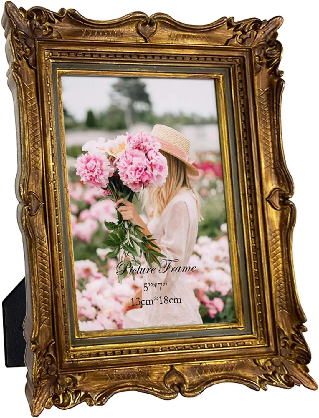 PHAREGE 5X7 Vintage Bronze Picture Frame, 5 by 7 Ornate Antique Picture Frame for Wedding, Retro Photo Frame Displays Horizontally or Vertically on Tabletop