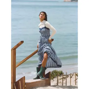 Cider Cotton-blend Gingham Lace Trim Tiered Shirred Maxi Dress SwimWeek