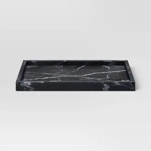 Marble Rectangle Tray Black - Threshold: Elegant Home Decor, Raised Sides, Tabletop Display