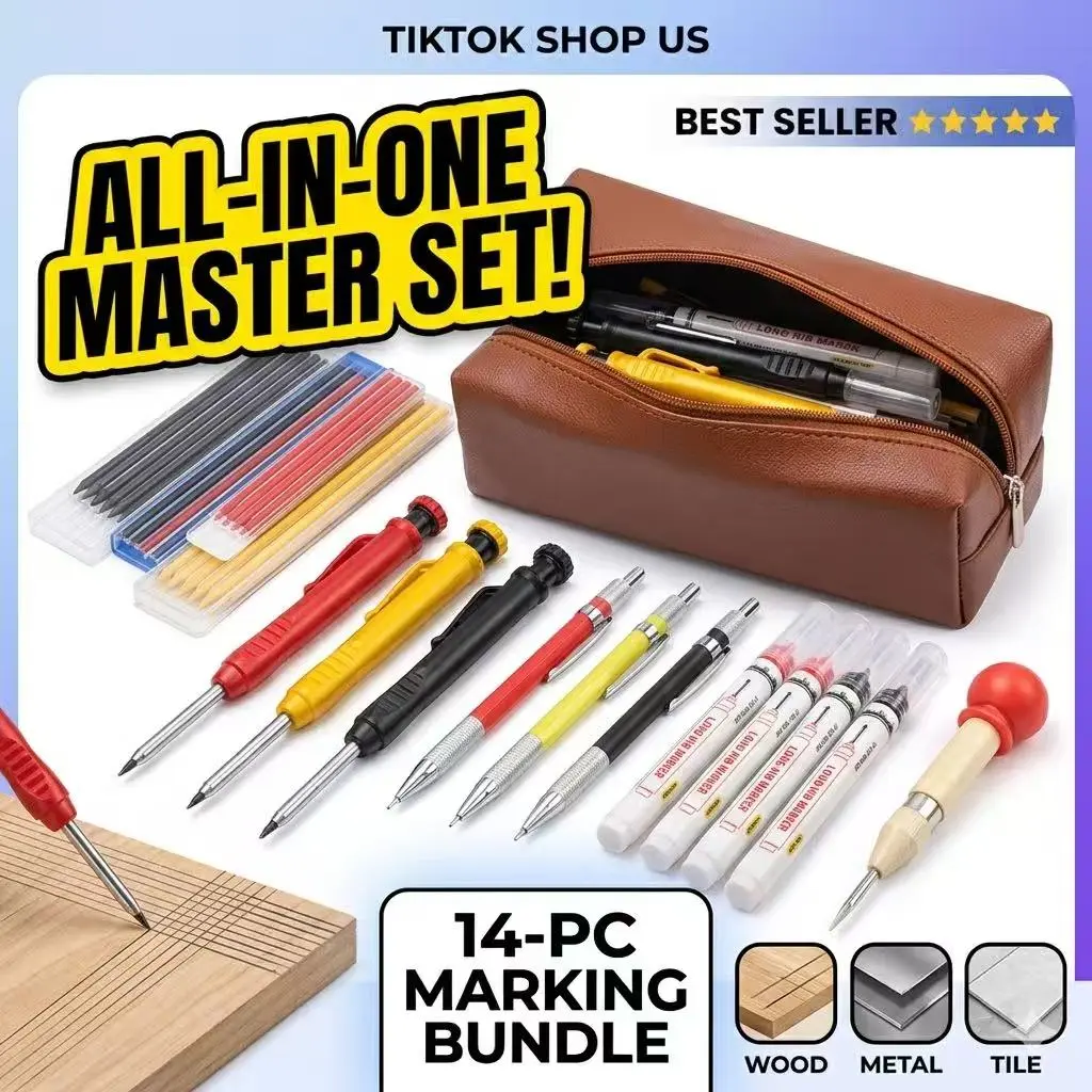 Heavy-Duty Mechanical Carpenter Pencil Set with Sharpener, 40 Refills, Automatic Center Punch, Carbide Scribe Tool and Case, Lead Mechanical Pencils for Architects, Lead Mechanical Pencil
