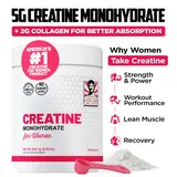 Creatine Monohydrate for Women with Collagen and BCAA's - Fitness Supplement Powder for Muscle, Healthy Hair, Skin, Nails and Recovery