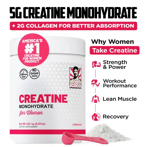 Creatine Monohydrate for Women with Collagen and BCAA's - Fitness Supplement Powder for Muscle, Healthy Hair, Skin, Nails and Recovery