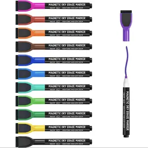 12-Color Dry Erase Markers Set with Fine Tip and Eraser, Low Odor Markers for Calendar, Fridge, and School Projects, Ideal for Kids' Creative Drawing