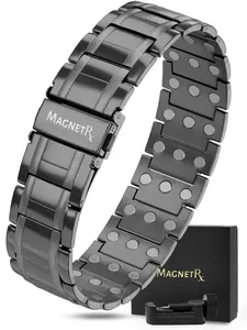 MagnetRX 3X Strength Titanium Magnetic Bracelet for Men (Gummetal) - Fold Over Clasp - Waterproof, Hypoallergenic, Sizing Tool & Gif Box