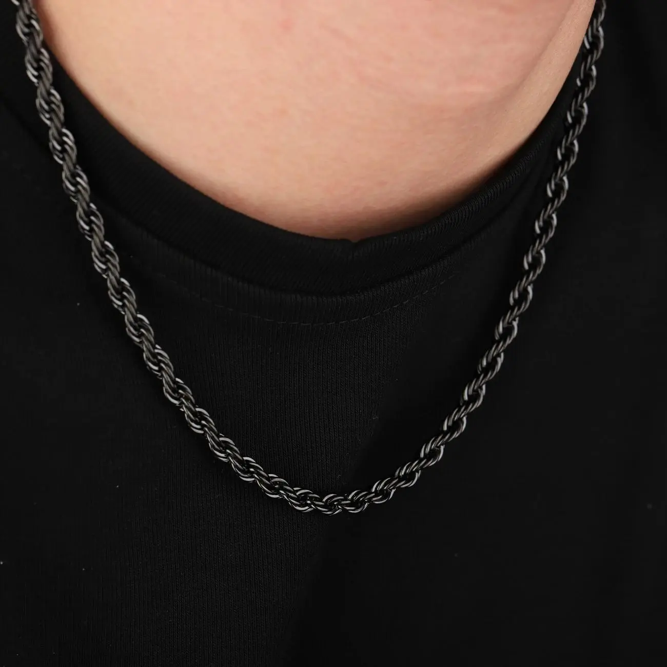 Hermah New 5mm Wide Mens Women Chain Black Stainless Steel Rope Chain Necklace 20/22inch Fashion Jewelry