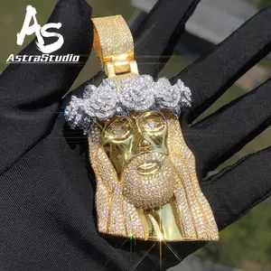 AstraStudio -  Rose Flower Jesus Head Pendant Golden Silver Color Men Women HipHop Necklace Chain Fashion Rock Rapper Jewelry Gift Valentine's Day Gift for Men & Women & Boy & Girl Mothers' Day Gift #Springtok